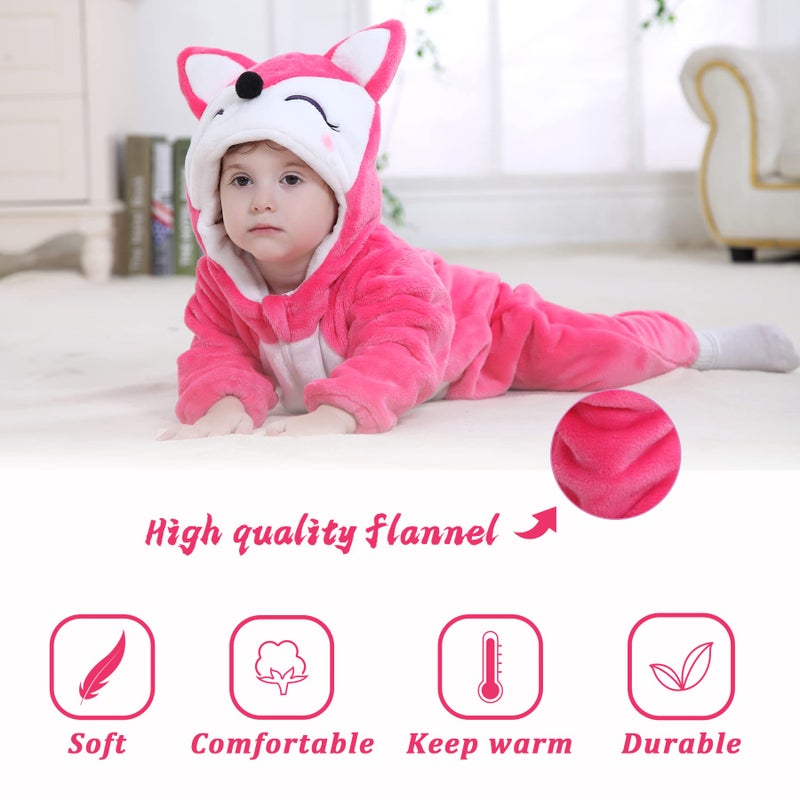 TONWHAR Unisex-Baby Animal Onesie Costume Cartoon Animal Outfit Homewear Kids' One-Piece Rompers(3-6 Months, Rose Fox) - Image 3